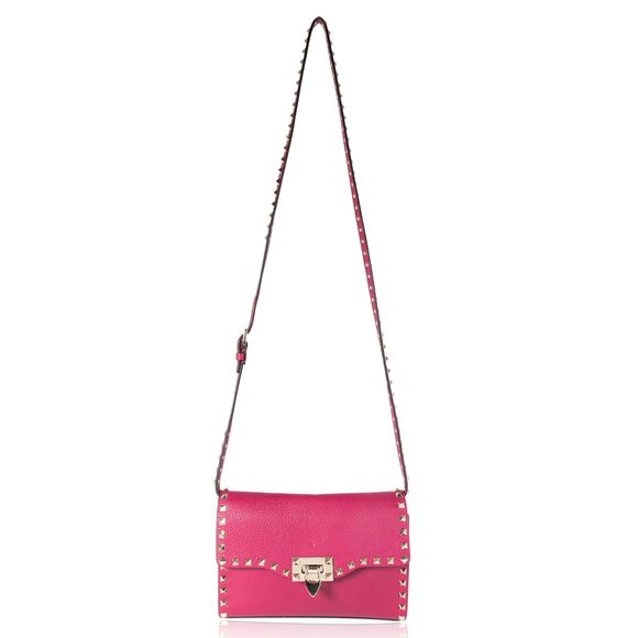Valentino Magenta Grainy Calfskin Rockstud Medium Crossbody Bag - Picture 3 of 9